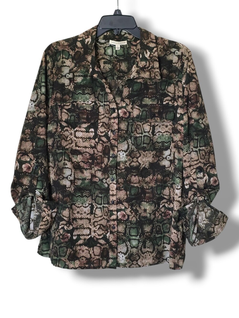 Y2K Notations Snake Print Button Down Shirt - Size Large